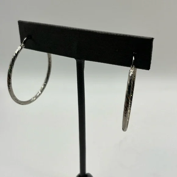 TexturedSterling Silver Hoop Earrings - Picture 2 of 5